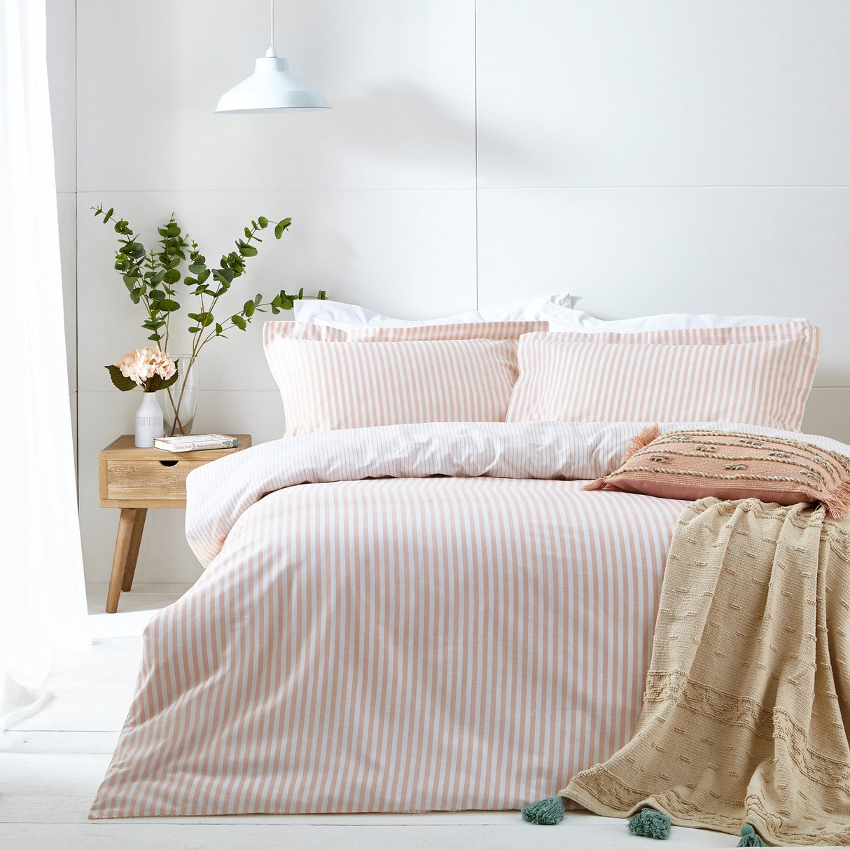 Hebden Cotton Striped Duvet Cover Set - Blush