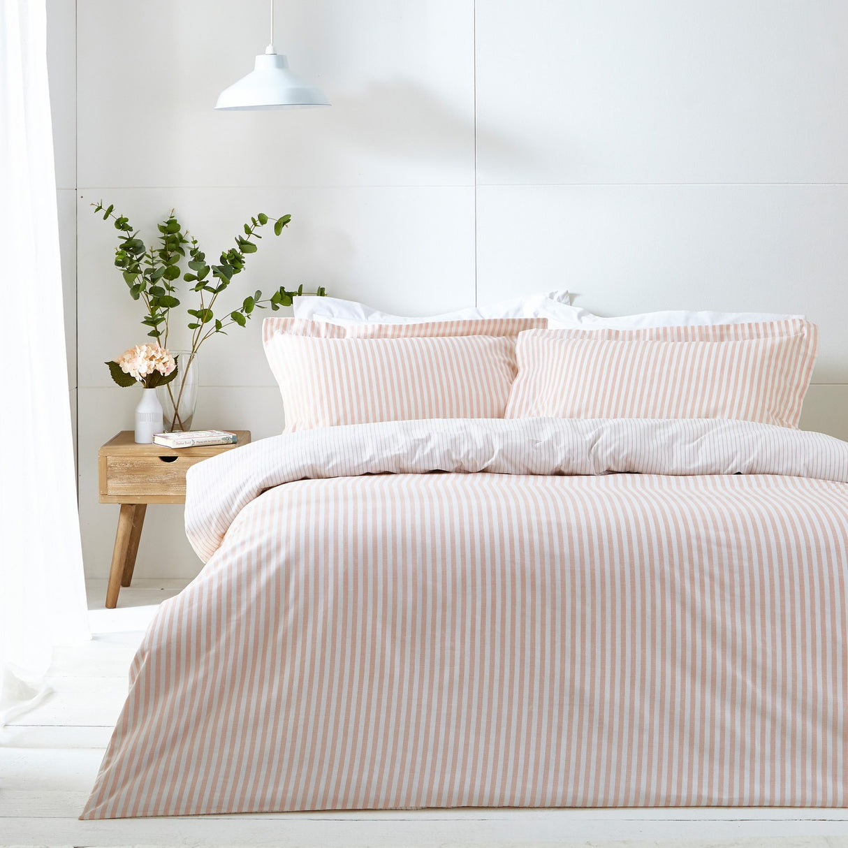 Hebden Cotton Striped Duvet Cover Set - Blush