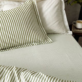 Hebden Striped Cotton Fitted Sheet - Olive
