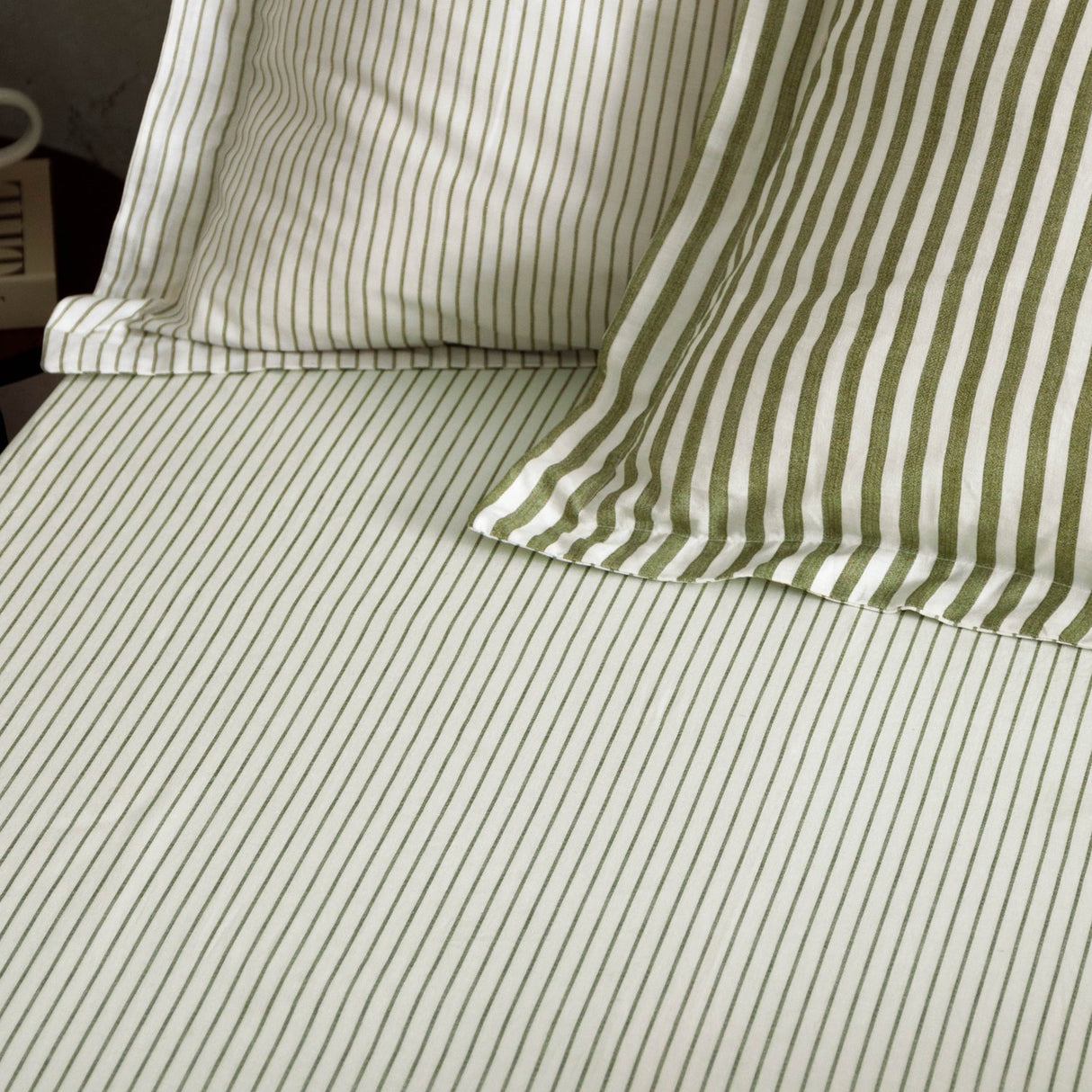 Hebden Striped Cotton Fitted Sheet - Olive