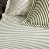 Hebden Striped Cotton Fitted Sheet - Olive