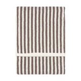 Hebden Striped Cotton Towel in chocolate brown and cream, folded with vertical stripes on a plain white background.