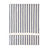 Hebden Striped Cotton Towel in mineral blue, folded flat with vertical woven stripes against a cream ground, shown on a plain white background.