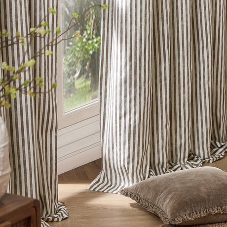 Hebden Cotton Printed Eyelet Curtains - Chocolate