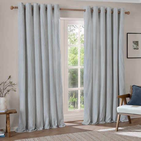 Hebden Cotton Printed Eyelet Curtains - Mineral Blue