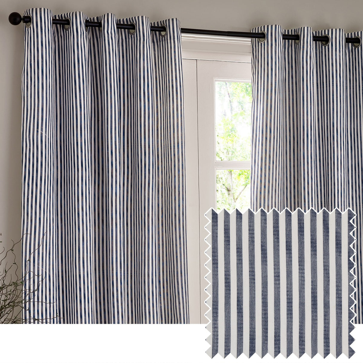 Hebden Cotton Printed Eyelet Curtains - Navy