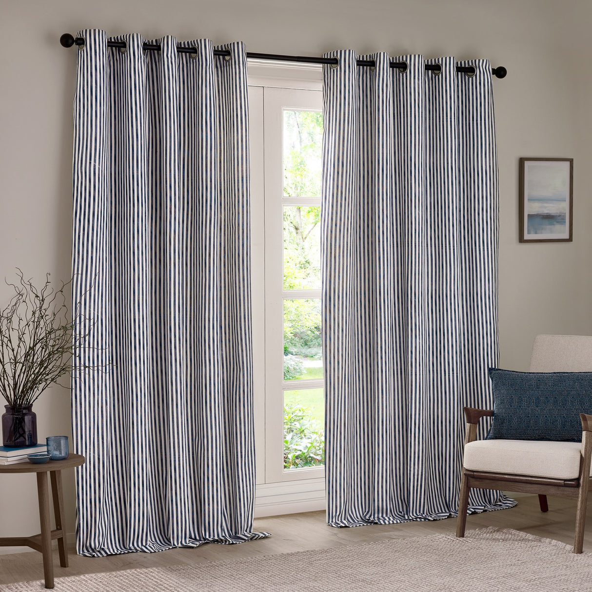 Hebden Cotton Printed Eyelet Curtains - Navy