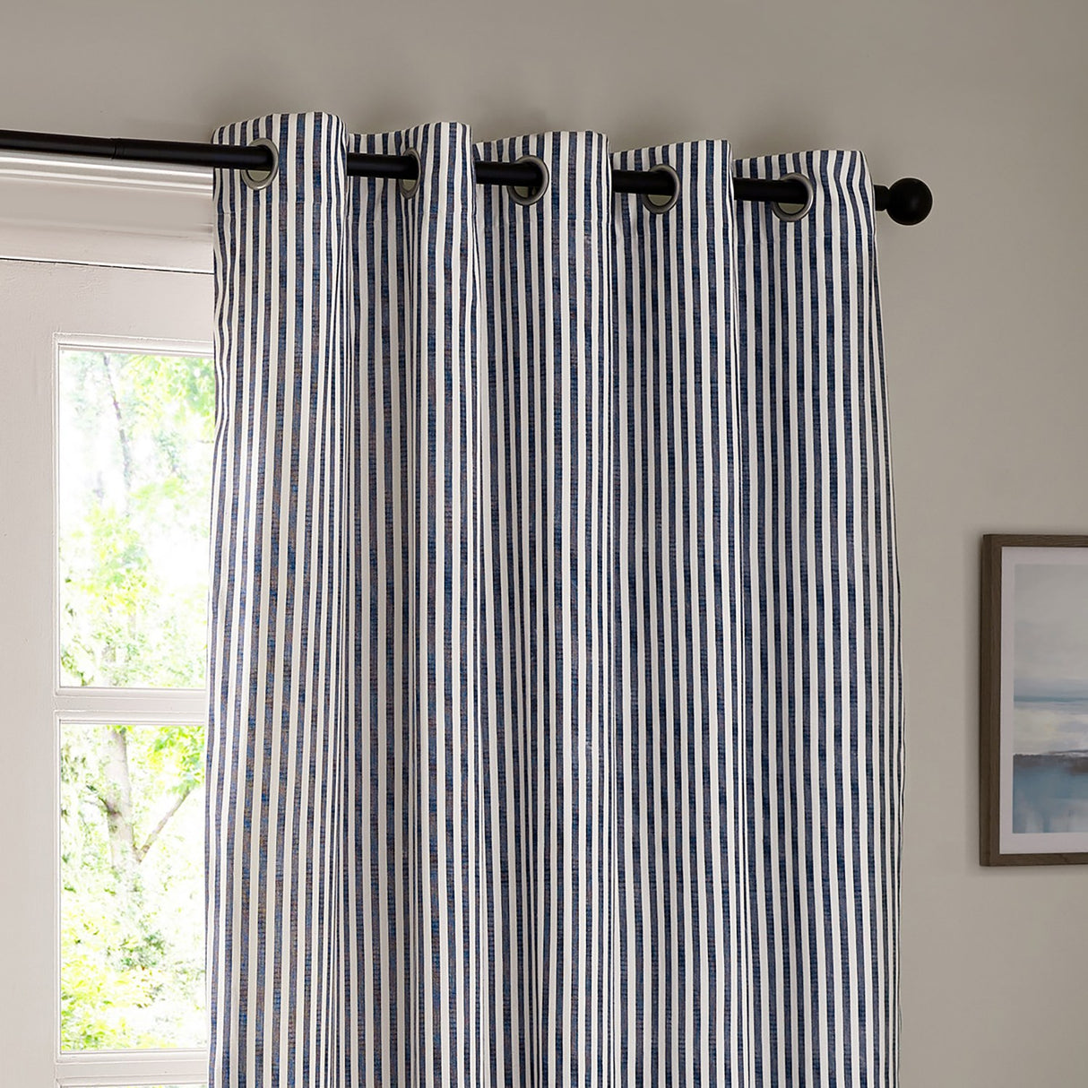 Hebden Cotton Printed Eyelet Curtains - Navy