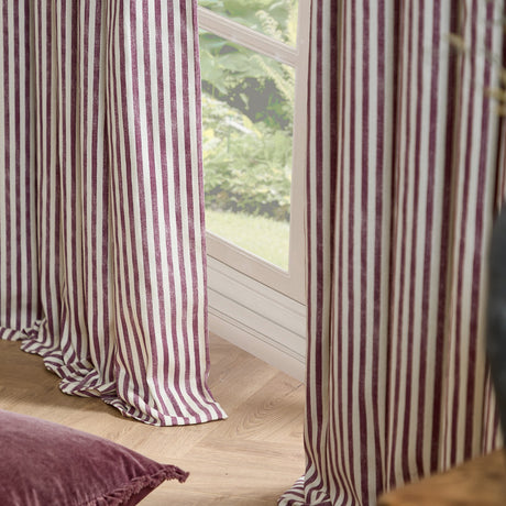 Hebden Striped Cotton Pencil Pleat Curtains - Beetroot