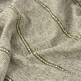 Close-up of the Hedon Striped Polyester Throw in moss green, showing the woven two-tone texture with a subtle linear stripe pattern in soft folds.