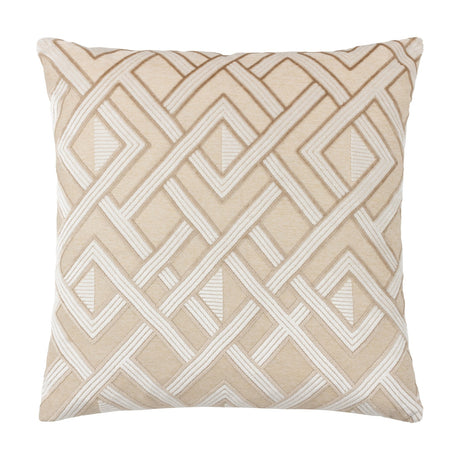 Henley Jacquard Velvet Cushion in warm taupe, 50 x 50cm square with a raised geometric diamond and diagonal pattern in taupe and off-white, shown on a plain white background.