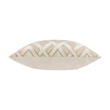 Side profile of the Henley Jacquard Velvet Cushion in warm taupe, showing a plain cream velvet reverse and the raised geometric diamond pattern edge, set on a white background.