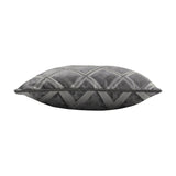 Hermes Reversible Chenille Cushion in graphite, shown side-on with a silvery diamond lattice pattern and dark cord trim on a plain white background.