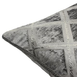 Close-up of the Hermes Reversible Chenille Cushion in graphite, showing chenille fabric with a silvery diamond lattice pattern and twisted cord edge trim.
