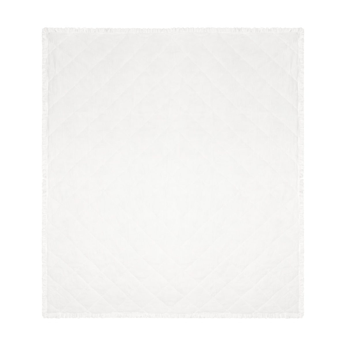 Hermione Linen Cotton Bedspread in ivory, diamond-quilted with a frilled edge trim, shown on a plain white background.