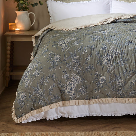 Hermione Linen Cotton Bedspread - Moss