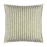 Hessle Stripe square cushion in eucalyptus green with white yarn-dyed vertical stripes, cotton cover with piped edge, shown on a plain white background.