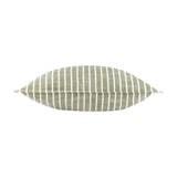 Hessle Stripe Yarn-Dyed Cotton Cushion in eucalyptus green with white vertical stripes, shown from the side edge on a plain white background.