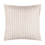 Square Hessle Stripe cushion in yarn-dyed 100% cotton, natural sandy ground with fine white vertical stripes, shown flat on a plain white background.