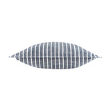 Hessle Stripe Yarn-Dyed Cotton Cushion in navy with white vertical stripes, shown edge-on against a plain white background.