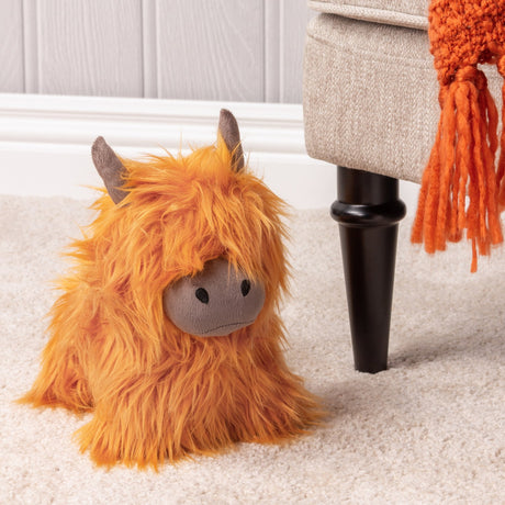 Highland Cow Velvet Faux Fur Door Stop - Orange