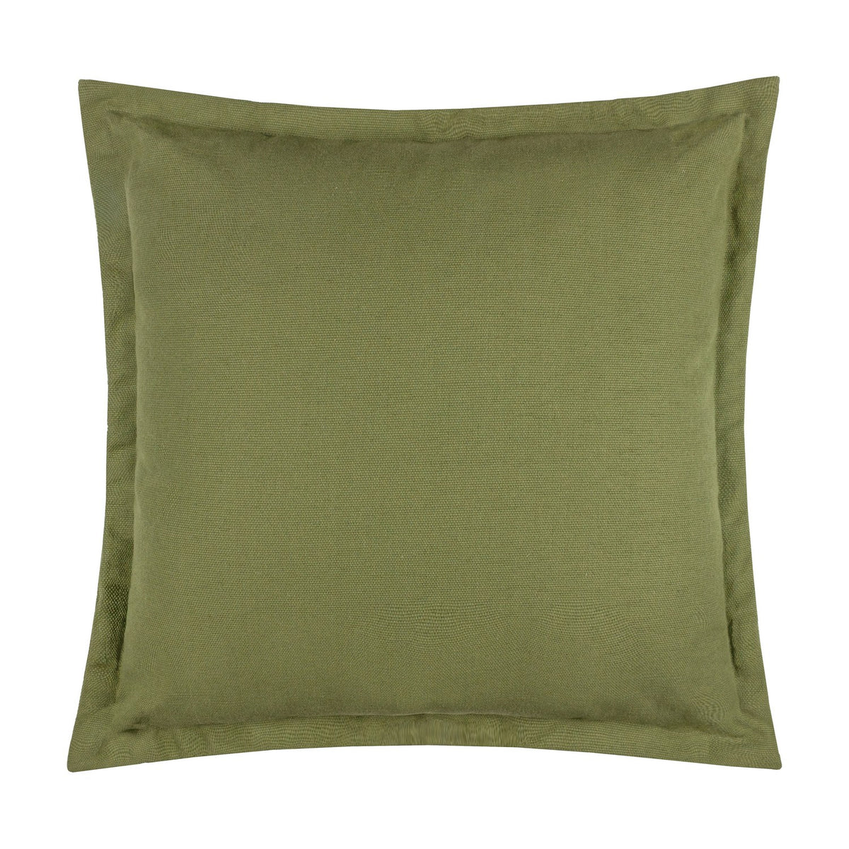 Holmfirth Canvas Plain Cotton Cushion in eucalyptus green, a square cushion with a flat flange edge and matt woven finish, shown on a plain white background.