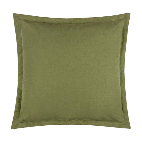 Holmfirth Canvas Plain Cotton Cushion in eucalyptus green, a square cushion with a flat flange edge and matt woven finish, shown on a plain white background.