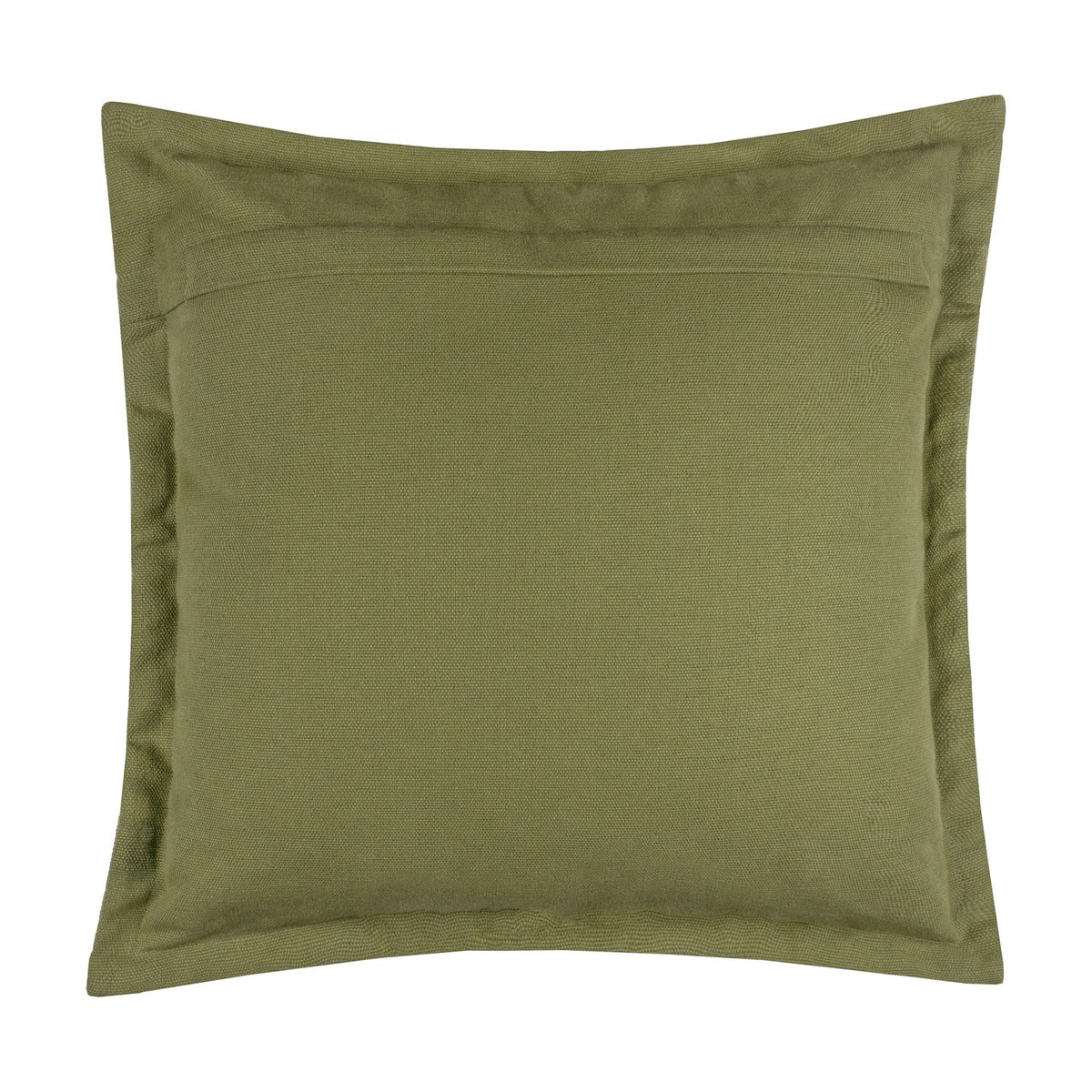 Holmfirth Canvas Plain Cotton Cushion in eucalyptus green, square shape with a matt woven cotton canvas cover and rear zip opening, shown on a plain white background.