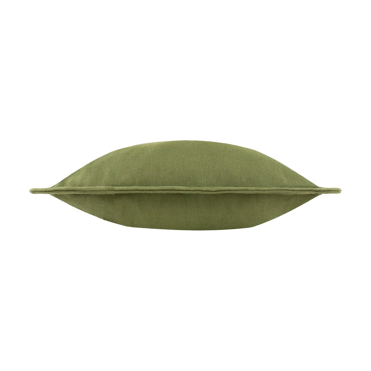 Side view of the Holmfirth Canvas Plain Cotton Cushion in eucalyptus green, showing the plump square shape and plain cotton canvas cover against a white background.