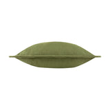 Side view of the Holmfirth Canvas Plain Cotton Cushion in eucalyptus green, showing the plump square shape and plain cotton canvas cover against a white background.