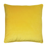 Hortus Animal Velvet Cushion in Ceylon yellow, a 50x50cm square velvet cushion with piped edges, shown plain-side on a white background.