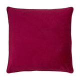 Hortus Animal Velvet Cushion in fuchsia, shown as a plain square velvet piped cushion with piped edging, reverse side view against a plain white background.