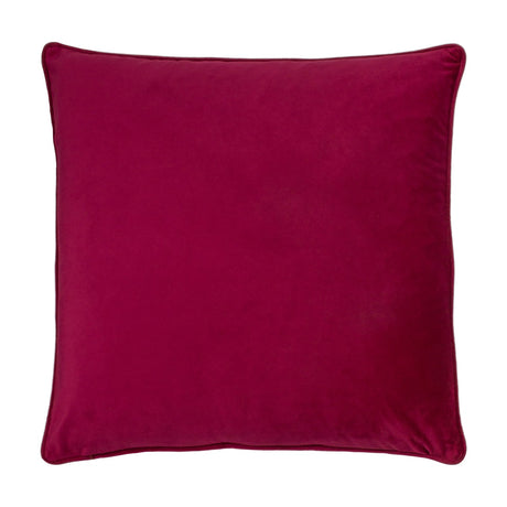 Hortus Animal Velvet Cushion in fuchsia, shown as a plain square velvet piped cushion with piped edging, reverse side view against a plain white background.