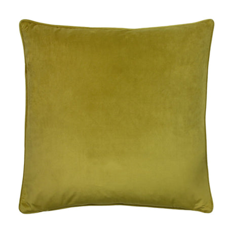 Hortus Animal Velvet Cushion in olive green, a 50cm square cushion with piped edges, shown plain-sided against a white background.