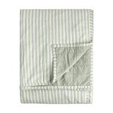 Hebden Percale Cotton Bedspread in Eucalyptus/Bay Green, folded to show reversible green-and-white striped side and plain tonal green quilted side, on a white background.
