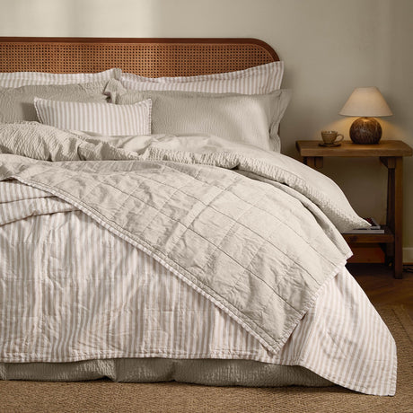 Hebden Percale Cotton Bedspread - Natural / Stone