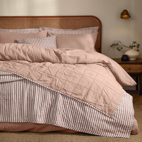 Hebden Percale Cotton Bedspread - Pecan / Cotta