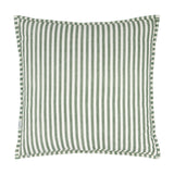 Hebden Percale Cotton Cushion in Forest / Bay Green, showing the green and cream striped side with a flanged edge, on a plain white background.