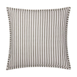 Hebden Percale Cotton Cushion in Mole grey and off-white stripe, square with quilted grid pattern and striped Oxford-style border, shown on a plain white background.