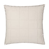 Hebden Percale Cotton Cushion in Mole/Stone, plain washed stone-coloured face with quilted grid stitching and a striped Oxford-style border, shown on a white background.