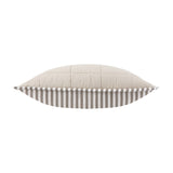Hebden Percale Cotton Cushion in Mole/Stone, shown side-on with quilted stone-coloured top and mole grey and white striped Oxford border, on a plain white background.
