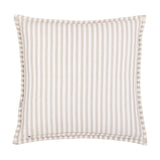 Hebden Percale Cotton Cushion in Natural/Stone, shown reverse side with fine natural-and-white striped percale fabric and matching striped Oxford border, on a plain white background.