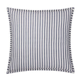 Hebden Percale Cotton Cushion in navy and cream woven stripe pattern, square with piped edges, shown on a plain white background.