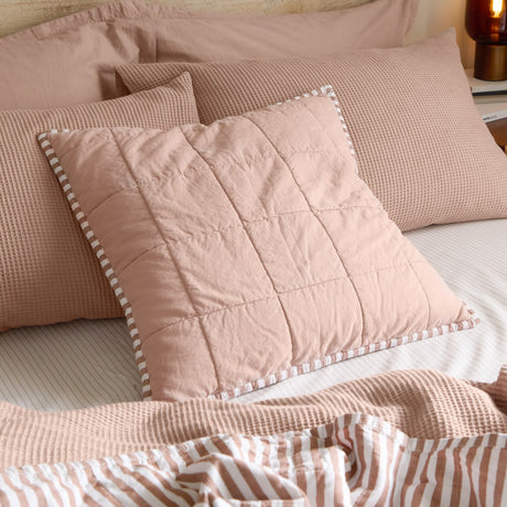 Hebden Percale Cotton Cushion - Pecan / Cotta