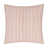 Hebden Percale Cotton Cushion in Pecan/Cotta, square with pecan-and-white striped woven fabric and a piped edge, shown on a plain white background.