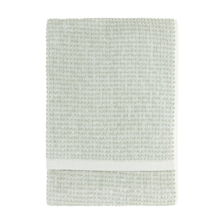 Hebden Plain Cotton Towel in Bay Green, folded flat with a textured waffle weave and off-white contrast border, shown on a plain white background.