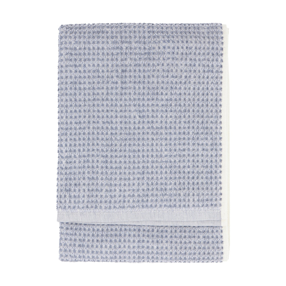 Hebden Plain Cotton Towel in denim blue, folded flat with a waffle-weave texture and plain woven border, shown on a white background.