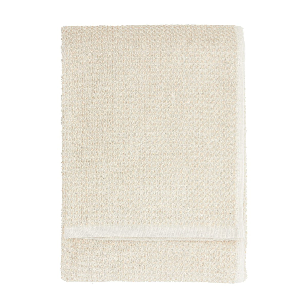 Hebden Plain Cotton Towel in stone, folded flat with a textured waffle weave and plain woven border, shown on a white background.