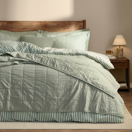 Hebden Percale Cotton Bedspread - Bay Green