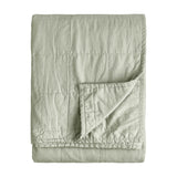 Hebden Percale Cotton Bedspread in Bay Green, folded showing a channel-quilted grid pattern and soft cotton finish, on a plain white background.